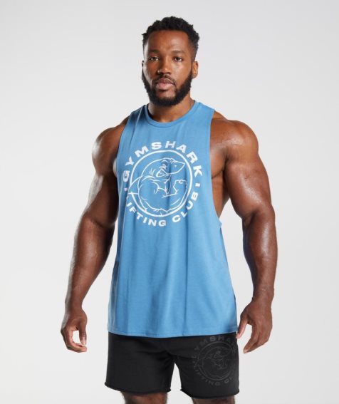 Men's Gymshark Legacy Drop Arm Tanks Blue | NZ 3CWKAE